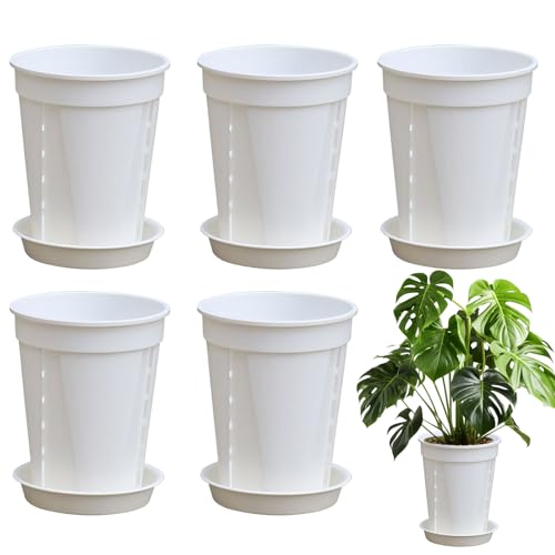 Generico Vasi per Fiori - Vasi da Esterno | 5 Pezzi Contenitori con Sottovasi Cassetta per Piante da Balcone Esterno Terrazza Interno Finestra