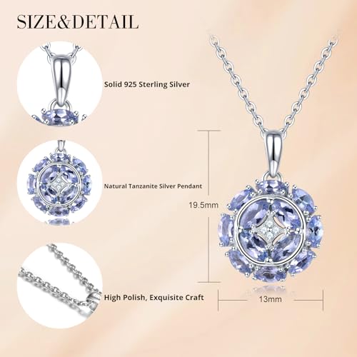 Pendant Necklaces for Women Setting Natural Gemstone Chrome Diopside Tanzanite Birthstone Pendants S925 Sterling Silver Cubic Zirconia Classic Style Fine Jewelry for Her2