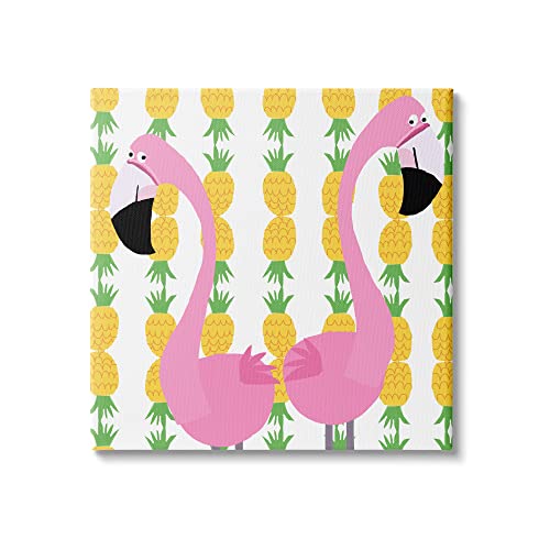 Stupell Industries Kids' Pink Flamingo Pair Pineapple Stripe Pattern Canvas Wall Art, 36 x 36