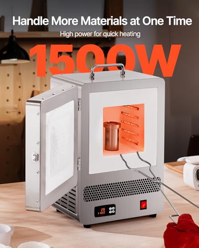 Image of VEVOR 1500W Programmable Electric Kiln, Digital Melting Furnace with Multi-Stage Temperature Control, Stainless Steel 2192F /1200℃ for Jewelry, Metal, Glass, Ceramics, Wax Casting & DIY Crafts | Stainless Steel, Programmable Tabletop Kiln Melter for Wax Casting, Clay DIY, Metal Tempering, Glazing on Pottery, Silver