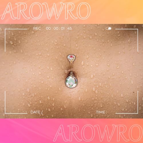 AROWRO G23 Titanium Belly Button Ring 14G Barbell Jewelry 10mm Navel Piercing With Round Cubic Zirconia4