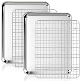 Fire More Bandeja de horno con rejilla de enfriamiento, 2 bandejas de acero inoxidable y 2 rejillas para horno, bandeja rectangular 31,5 x 24,5 x 2,5 cm para hornear y servir