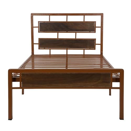Image of Zeek Metal Extra Single Size Bed Without Storage | Wrought Iron Single Bed with Headboard & Footboard| Sturdy Powder Coated Platform Cot for Bedroom (Zeek Brown)