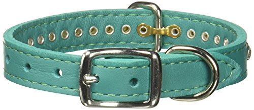 Image of Signature Leather Crystal Dog Collar, Jade Solid Grain Leather, Fits 7.5 inch-9.5 inch Neck Size, 12 inch Overall Length