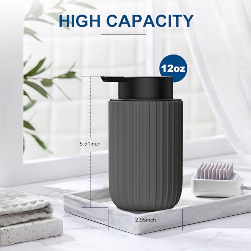 Image of Ceramic Foaming Soap Dispenser, 12 oz Bathroom Foam Hand Soap Dispenser, Refillable Lotion Soap Dispenser with Removable Pump for Kitchen Hand Wash Dispenser, Modern Home Decor(2Pack-Matte Grey)