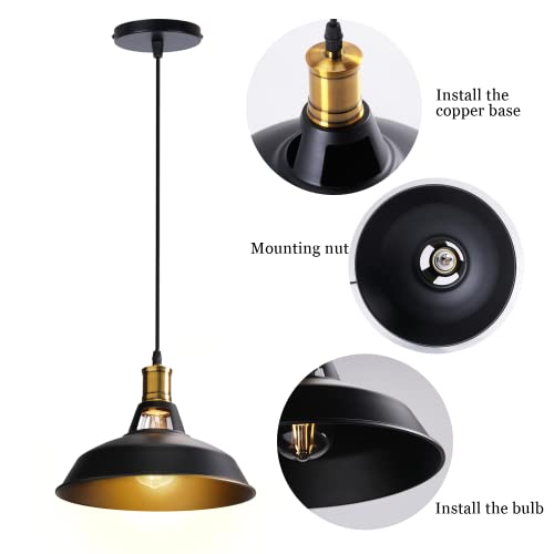Industrial Chandelier, Black Chandelier E27 Copper Base, Vintage Barn Chandelier, Matt Paint Black Pendant Light Fixtures, Suitable For Living Room, Bar, Kitchen (2 Pieces) #TOP1