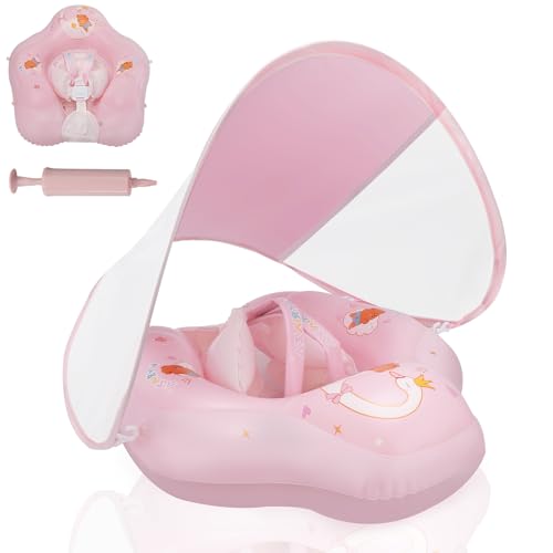 Image of LOOWARTS Baby Pool Float with Canopy and Safety Seat,Infant Swim Float & Pool Float & Baby Water Float & Swimming Floats UPF50+ UV Protection for Kids from 3 to 36 Months.(S:3-12 Month /L:6-36 Month)