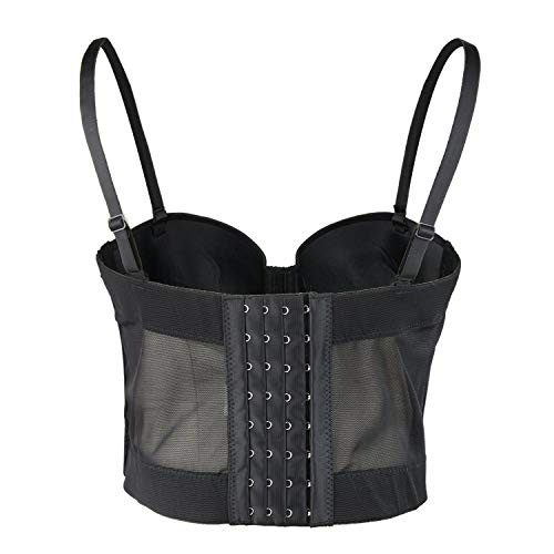Ellacci Women's Mesh Bustier Crop Top Push Up Corset Tops Bra Black Large #TOP1