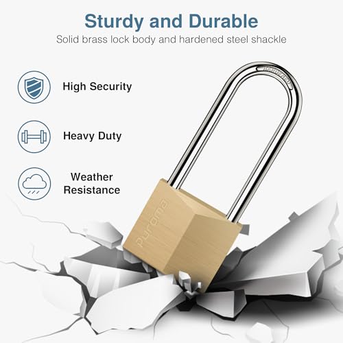Image of Puroma 1 Pack Keyed Padlock Waterproof Solid Brass Lock, 2.6 Inch Padlock with Keys for Sheds, Storage Unit School Gym Locker, Fence, Toolbox, Hasp Storage