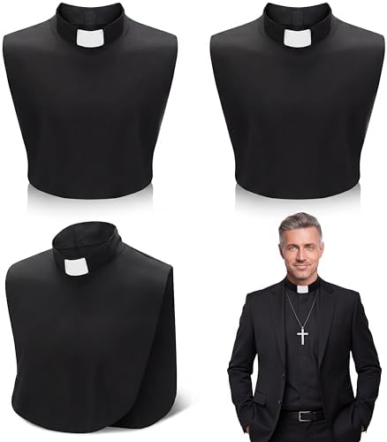 3 Pcs Unisex Black Clergy Collar with Removable White Tab Insert, Clergy Shirt Costume Accessory for Men Women Pastors
