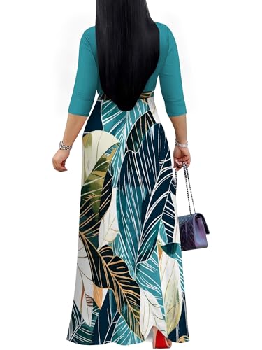 Image of Plus Size Maxi Dress for Women V Neck 3 /4 Sleeve Wrap Dress