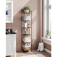 Hzuaneri 6-Tier Bookcase Bookshelf, Narrow Tall Bookcase, Slim Wooden Shelving Unit for Bedroom, Living Room, Home Office, Sturdy, Rustic Brown and Black BC24601B