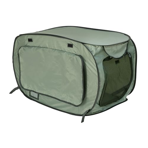 Image of SportPet Designs Soft-Sided Pop-Open Pet Kennel, Medium Portable Travel Crate for Cats & Dogs up to 50 lbs, Foldable Car Kennel with Seatbelt Straps & Washable Waterproof Pad, Green