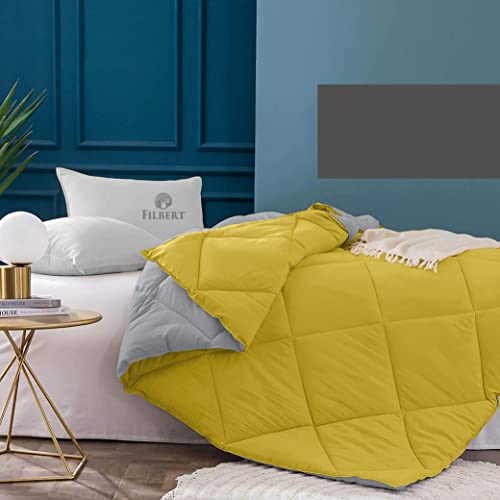 Image of Filbert - Super Comfort Microfiber 500 GSM Reversible Winter Comforter for Double Bed Rajai /Blanket Diamond Stitch (90 inch x 100 inch Inches /228cm x 254cm) - Comforter Double Bed|Silver /Gold Yellow