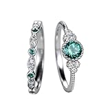 Yaya - Anillo de compromiso de plata 925 con halo floral Art Déco, redondo, circonita cúbica simulada, esmeraldas de novia, apilable, para mujer, tamaño 6-10 (8#)