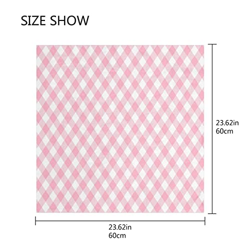 Kigai Square Scarf Pink Gingham Silk Feeling Bandanas for Women Scarves and Wraps Head Scarfs Neckerchief for Spring/Summer/Fall/Winter 23.6 Inch2