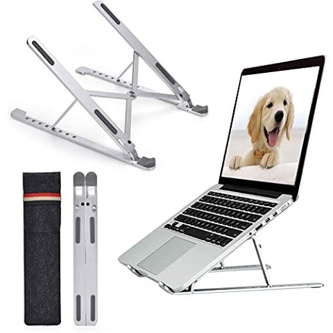 Adjustable Laptop Stand - 8 Levels Portable Laptop Stand Universal Aluminum Alloy Portable Ventilated Cooling Stand for Desk Compatible with All Laptops (Up to 17 inch)- Silver Cover