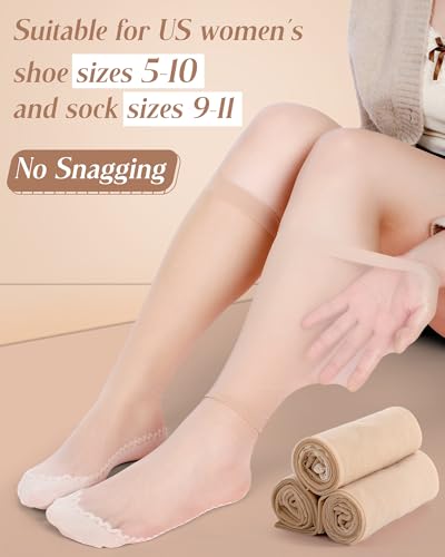 Shihanee 3 Pairs Women's Sheer Knee High Socks Silky Anti Slip Cotton Sole Socks Reinforced Toe Stockings for Women4