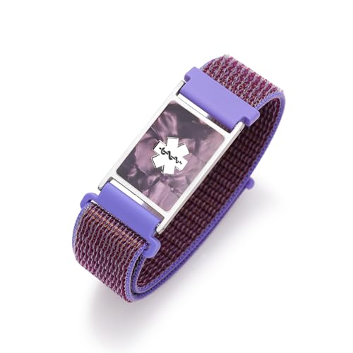 Customizable Medical ID Bracelets for Women & Men, Hook and Loop Medical Alert Bracelets with Free Engraving, Stainless Steel ID Tag Inlaid with Shells & Acrylic Plate, 6.0-9.0 Inches Adjustable3