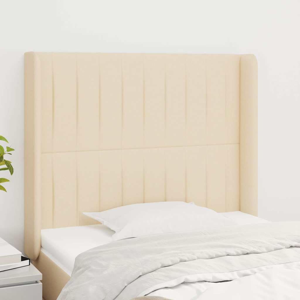 Tête de lit avec oreilles en tissu crème rembourrée 83 x 16 x 118/128 cm, réglable en hauteur, avec pieds en bois stables, dossier confortable pour lire et s'asseoir dans la chambre à coucher