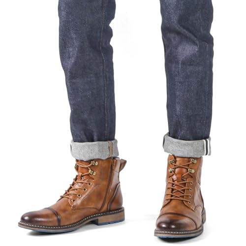 Harssidanzar Men's Motorcycle Boots,Dress Boots for Men Casual Boots Combat Ankle Dress Boots For Man KM301US2