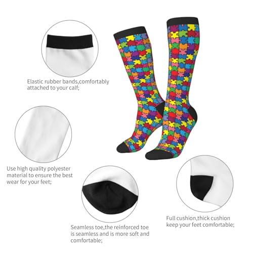 ThAyLa Colorful Puzzle Piece Autism Awareness Compression Socks For Women Men Long Socks Soft Compression Socks For Running4