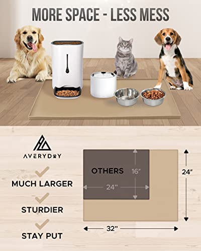 AVERYDAY 32x24 Silicone Dog Water Bowl Mat Fits Multi Cat Feeding Stations, 0.63" High Edge XL Waterproof Rubber Pet Dog Cat Food Bowl Mat/Tray for Floor & Dog Bowls to Protect Wooden Floor - Image 7
