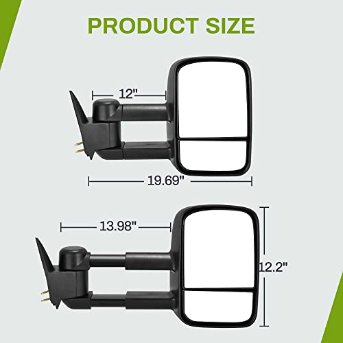 AUTOSAVER88 Towing Mirrors Compatible with 1988-1999 Chevy GMC C1500/K1500, Pair Set for 1988-2000 C2500/C3500/K2500/K3500 Power mirror adjust Manual Telescoping Folding by AUTOSAVER88 - Image 7