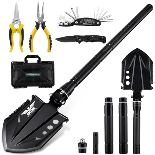 Pala Plegable pájaro Dorado Supervivencia al Aire Libre Pala Plegable Multifuncional de 76 cm, 3 Combinaciones de Longitud, Plegado a 180 Grados, Supervivencia de Emergencia