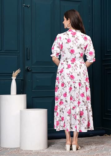 Image of Monique Brand Women's /Girls Cotton Kurta for Women Floral Printed Regular Fit Anarkali Kurta ||Floral Flared Western Dress