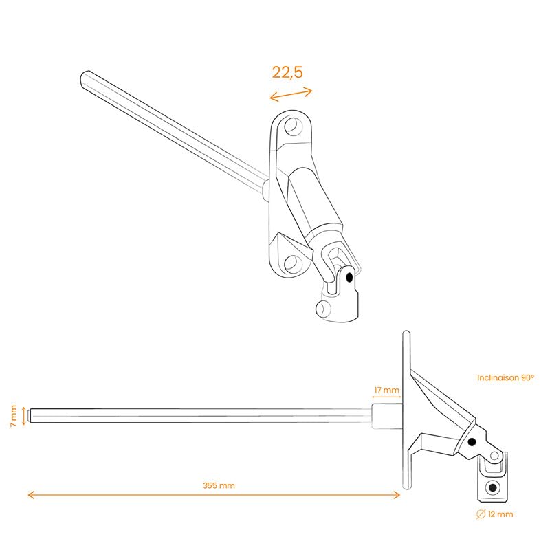 Store & Menuiserie 2.0 Box Outlet 90 Degrees, Hexagonal 7, D590MB for Roller Shutter, Length 355 mm - Image 2