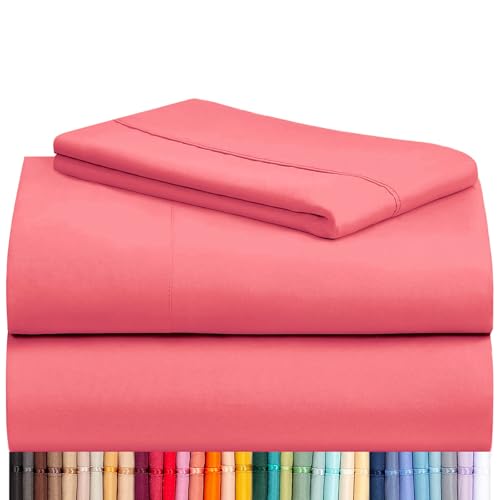 Image of LuxClub 3 PC Twin XL Sheet Set, Deep Pockets Wrinkle Free Cooling Bed Sheets Hotel Bedding for Women, Men, Kids & Teens, Includes 1 Fitted Sheet, 1 Flat Sheet and 1 Pillowcase-Silky Soft Vermilion
