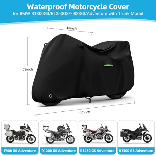Image of Motorcycle Cover Waterproof for BMW R1300GS /R1250GS /F900GS /Adventure with Trunk Model, Heavy Duty Outdoor Sun Rain UV Dust All Weather Protection Motorbike Cover with Soft Cotton Lining & Lock Hole