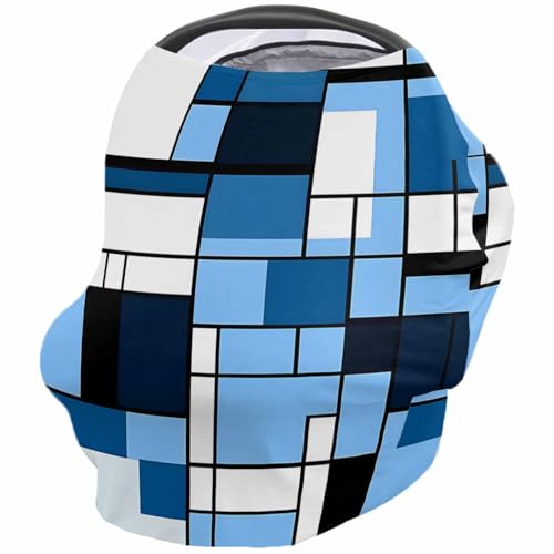 Blue White Geometric Nursing Cover for Breastfeeding Scarf, Black Navy Abstract Art Baby Car Covers Super Soft Multi Use for Canopy Shopping Cart Cover Blanket Stroller Cover