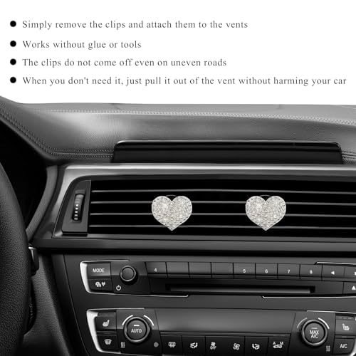 Image of Wevdn 2 PCS Bling Car Air Vent Clip, Crystal Heart Car Air Fresheners Diffuser Vent Clip, Rhinestone Air Conditioning Outlet Clip For Women Girls, Interior Decor Car Accessories (Heart, White)