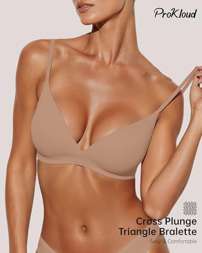 Image of ProKloud WirelessTriangle Bralettes for Women Plunge Unlined Unpadded Bras | No Underwire Comfortable Everyday Tshirt Bra,Hook and Eye Closure