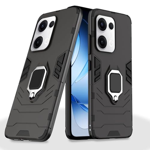Image of Pikkme Back Cover for Oppo Reno 13 5G | 360 Protection | Ring Holder | Kickstand | Tough Armor Case (Black)