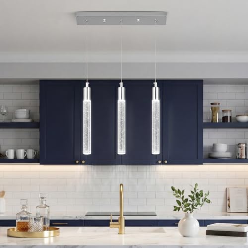 Image of Kitchen Island Lighting Modern Light Fixture Kitchen Island Pendant Light Dimmable LED Chrome Mini Pendant Lighting Dinning Room Living Room Chrome Pendant Lights(3-Light)