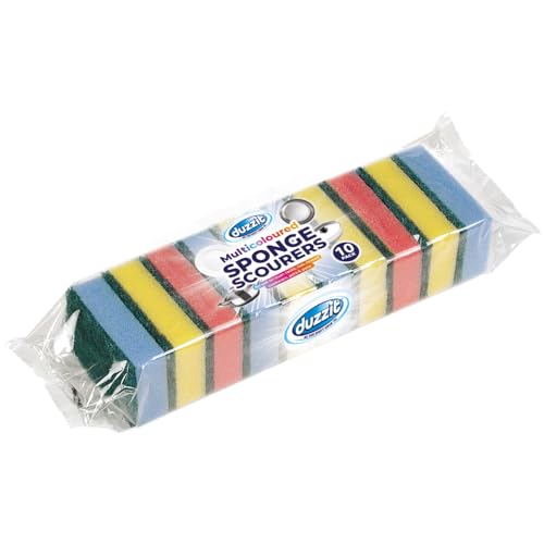 Duzzit® Lot de 10 éponges à récurer multicolores pour cuisine et salle de bain