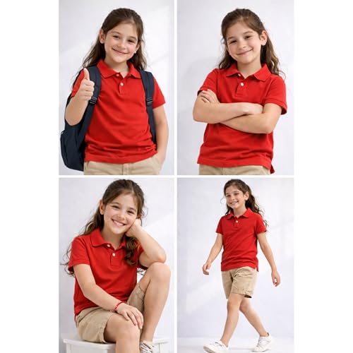Image of Kids Girls Polo T-Shirt | Half Sleeves | 100% Organic Cotton Rich Bio-Wash Fabric | Ultra Soft & Breathable | Regular Fit | Plain Solid Color Casual Wear & School Uniform