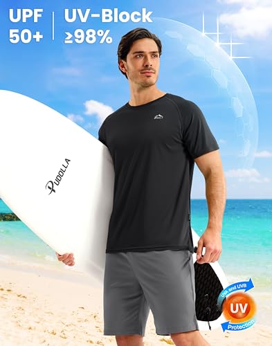 Image of Pudolla Men's Rashguard Swim Shirts Short Sleeve UPF 50+ Sun Protection SPF Quick Dry Lightweight Water Fishing Beach Shirt