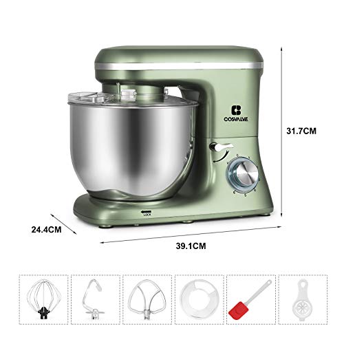 COSVALVE Küchenmaschine Knetmaschine 1400W, 7L Edelstahlschüssel mit Rührbesen, Knethaken, Schlagbesen, Spritzschutz, 6… – Bild 3