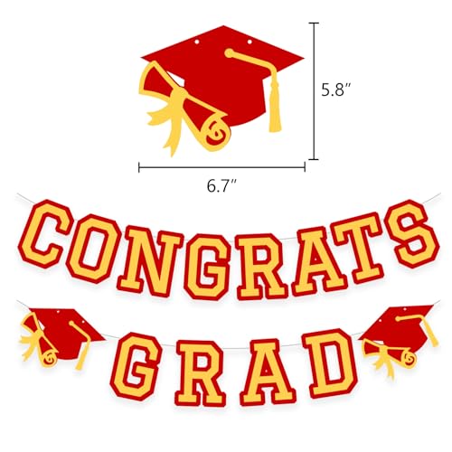 Image of Congrats Grad Banner Graduation Party Banner Decoration Hanging Garland High School College Backdrop Supplies Red Gold