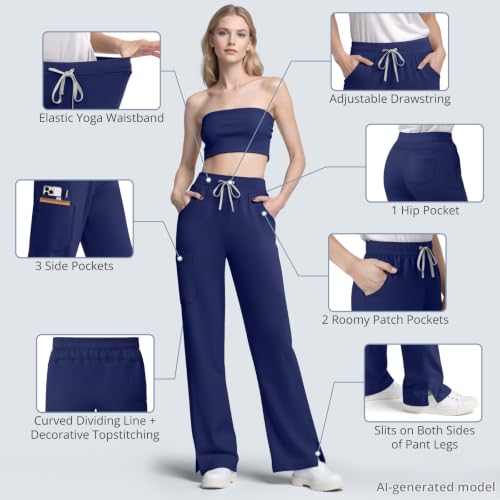 Image of Women's 7-Pocket Scrub Pants - Straight Leg, Mid-Rise, Drawstring | Soft stretch knit Mid-rise drawstring Side slits Wrinkle-resistant Machine washable For nurses /doctors /vets