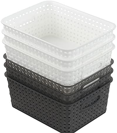 Qshape Plastic Storage Basket Set, Small Weave Storage Baskets, 6 Packs