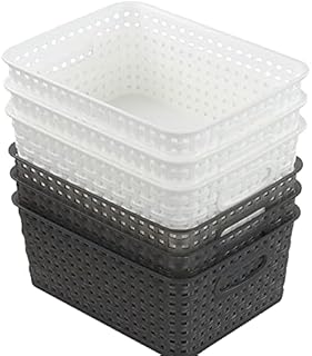 Qshape Plastic Storage Basket Set, Small Weave Storage Baskets, 6 Packs