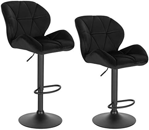 WOLTU Bar Stools Black Bar Chairs Breakfast High Dining Stools for Kitchen Island Counter Bar Stools Set of 2 pcs Velvet Exterior/Adjustable Swivel Gas Lift/Steel Footrest & Base in Black