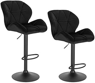 WOLTU Bar Stools Black Bar Chairs Breakfast High Dining Stools for Kitchen Island Counter Bar Stools Set of 2 pcs Velvet Exterior/Adjustable Swivel Gas Lift/Steel Footrest & Base in Black