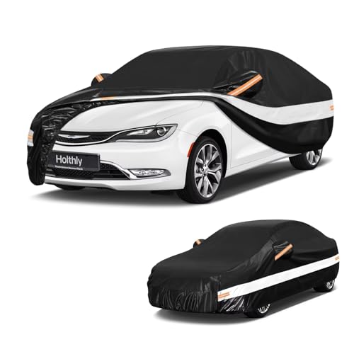 Image of 10 Layers Sedan Car Cover Custom Fit for Chrysler 200(2010-2018), Waterproof All Weather for Automobiles, Outdoor Full Cover Sun Dust Rain Protection with Cotton. Black