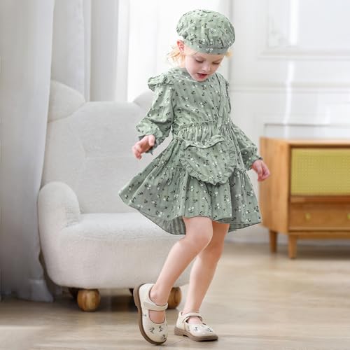 Toddler Girl Dress Kids Long Sleeve Ruffle Dresses Fall Winter Outfit Hat Bag Floral Girls Casual Playwear Dress4